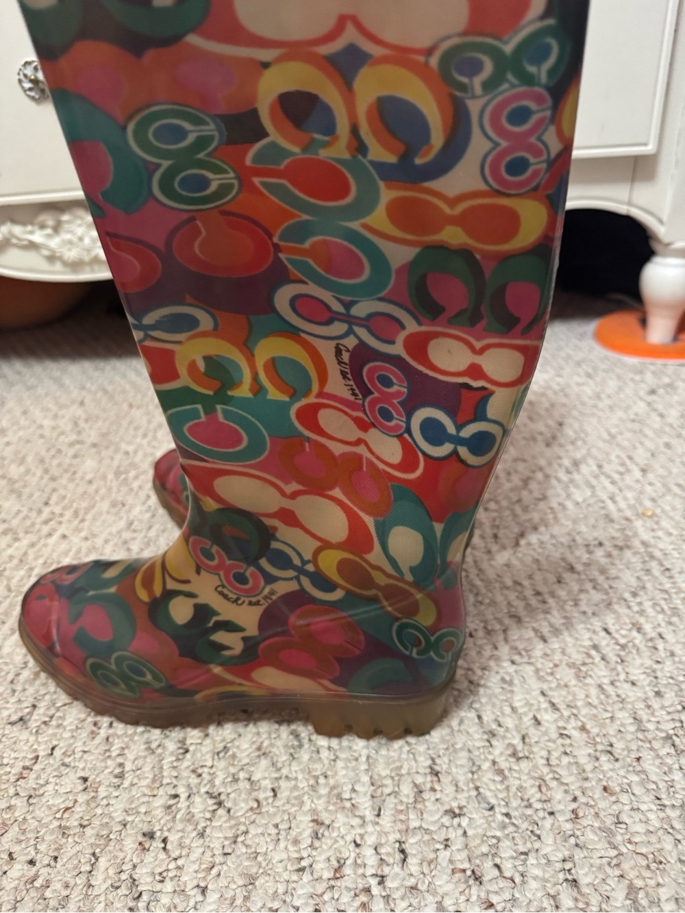 Vintage Coach Multicolor Signature C Logo Rain Boots